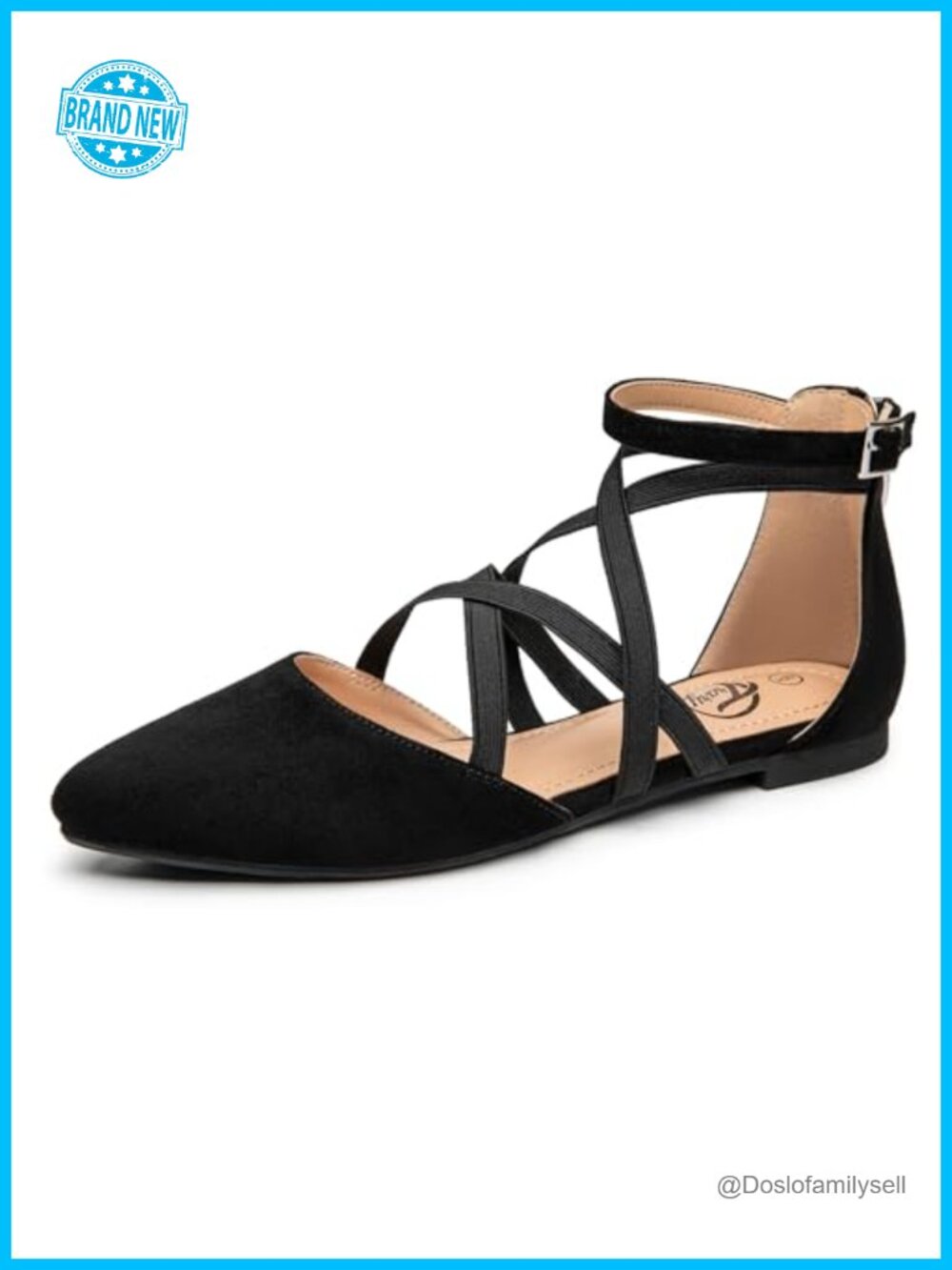 Mary Jane Flats Pointed Toe Elastic Ankle Strap Back Zipper Office Casual